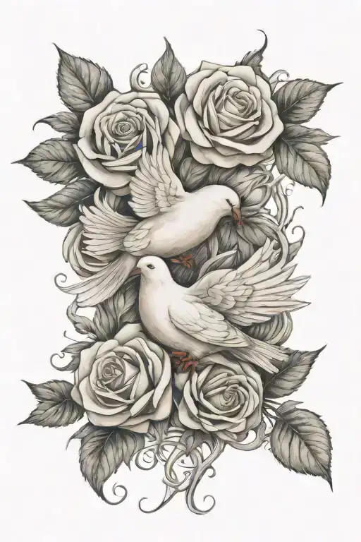 Dove Roses Intertwined