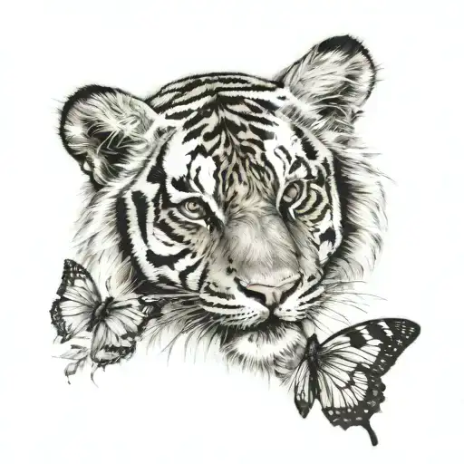 Tiger And Butterfly Resting