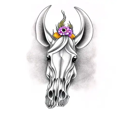 Horse Skull With Foxtail Flower
