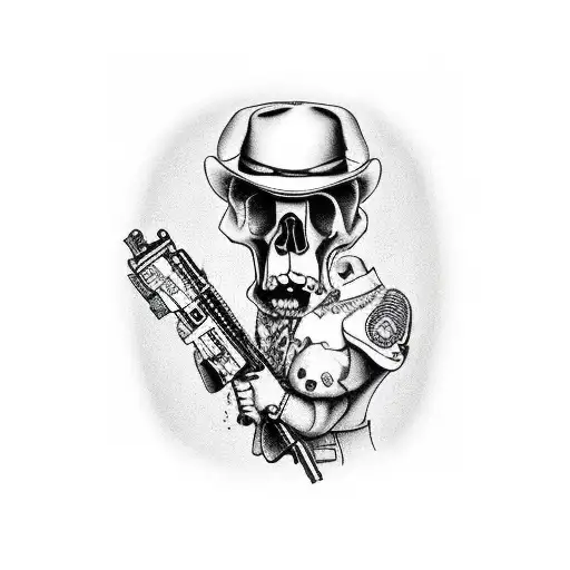 Dog With Gun And Skulls