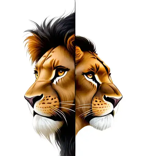 The Faces Of Scar And Simba By The Lion King Divided On Half
