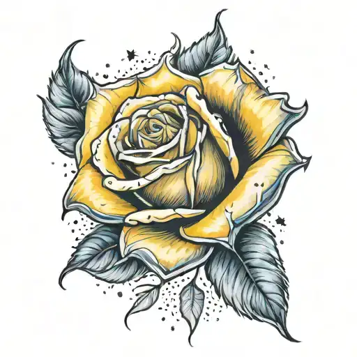 Yellow Rose With Star Background Shaded Blue