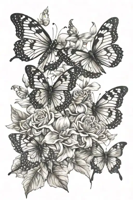 Bouquets Of Birth Flowers And Butterflies Fluttering