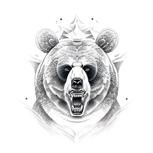 Realistic Fierce Bear Full Back Piece Black And White