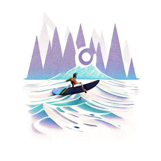 Surfer Silloutte Paddling Into Sunset