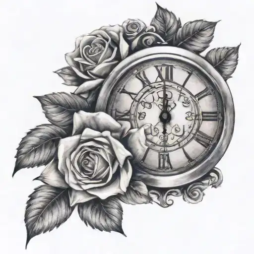 Stone Clock And Roses