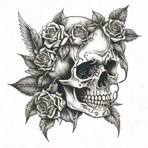 Skull And Roses And Thorns With Blind Crying Angel