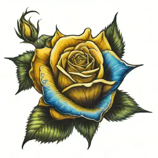 Yellow Rose With Blue Outlined Star