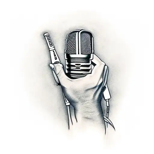 A Realism Style Tattoo Of A Hand Holding A Microphone With A Bob Marley Quote