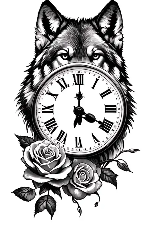 Wolf Clock And Rose