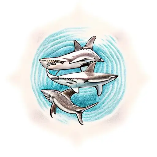 4 Sharks Swimming Around In A Circle