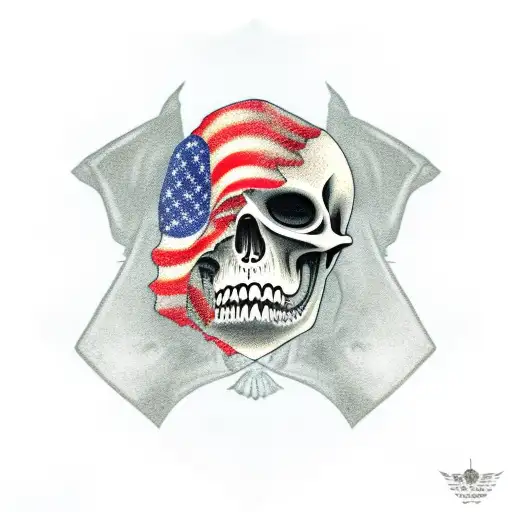 Grim Reaper In Front Of A Tattered American Flag