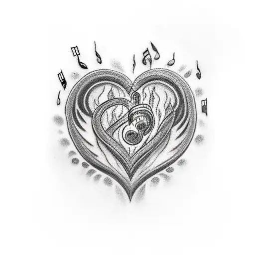 Heart In Flames With Music Notes