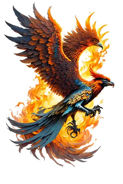 Steampunk Phoenix Rising From Ashes Facing To The Right