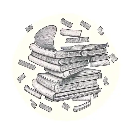 A Realistic Portrait Of A Bookworm Surrounded By Puzzle Pieces