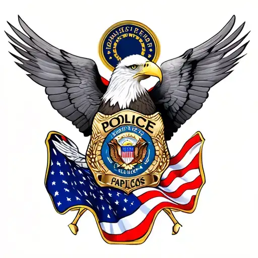 Bald Eagle And Police Badge Intertwined And American Flag