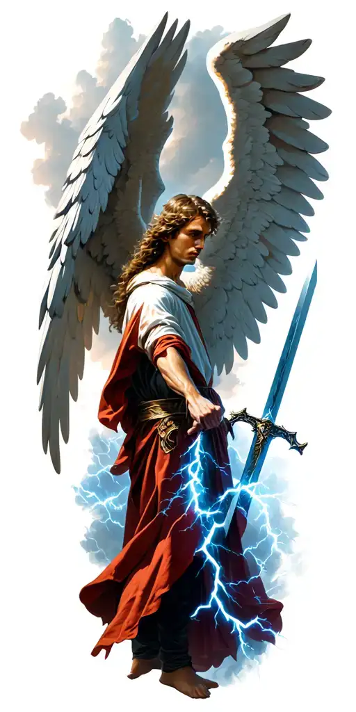 Archangel Gabriel Back With His Wings With Sword And Thunder