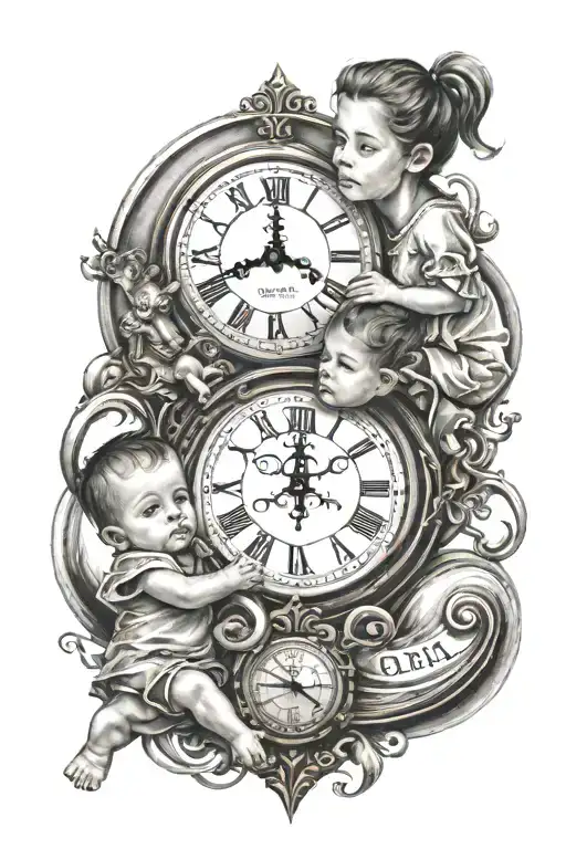 2 Clocks In Between Family With 2 Children Girl On Shoulders Baby Hidden In Air Heart Mi M&n