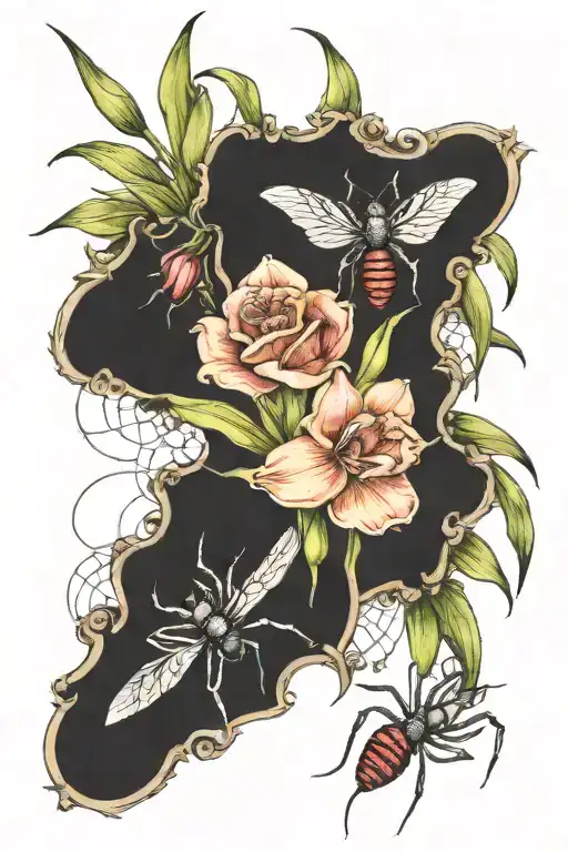 Narcissus Carnation Gladiolus Bouquet With Spider On A Spiderweb