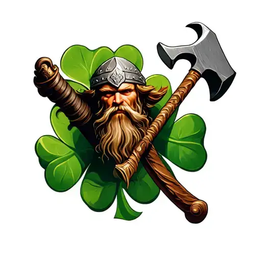 Viking With A Hammer And Irish Cloverlat In The Hammer