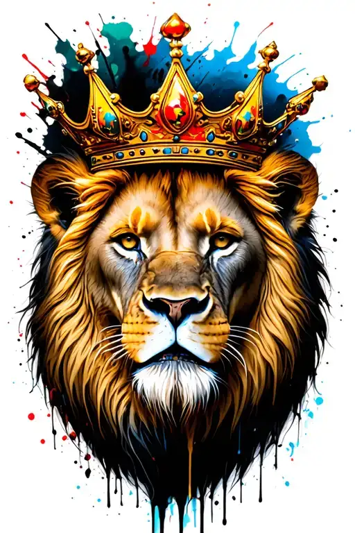 Crowned Lion Head With Paint Splatter