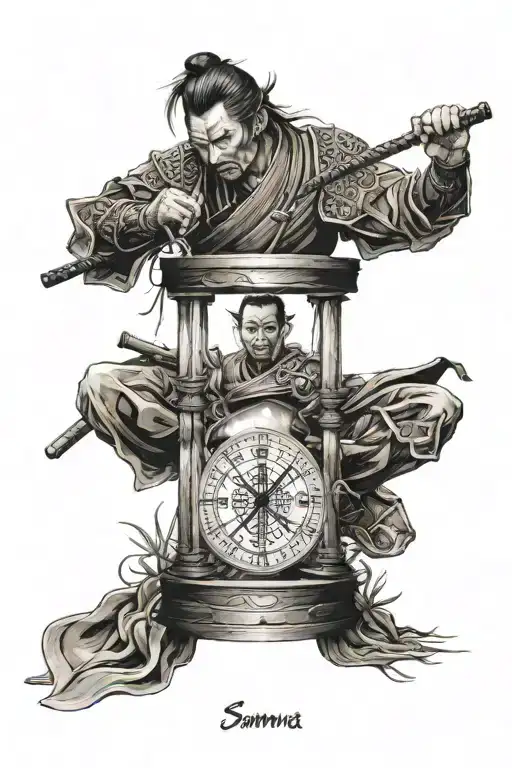 Samurai Kneel Inside The Hourglass