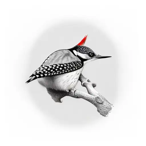 Woodpecker On Oak Tree Branch
