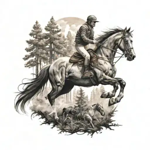 A Majestic Horse Riding Through A Forest With Fast Cars In The Background