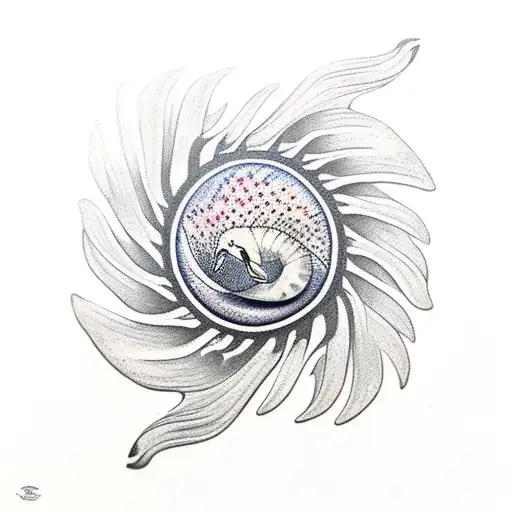 Sun Manatee Palm Leaves Swan Seashells