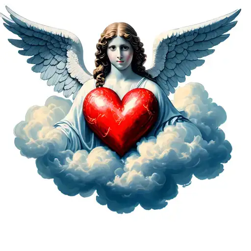 Heart And Angel On A Cloud Red Heart