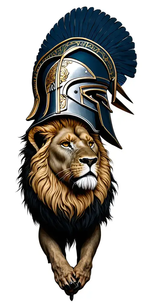 Spartaner With A Helmet With Lion Combined Slightly Aggressive