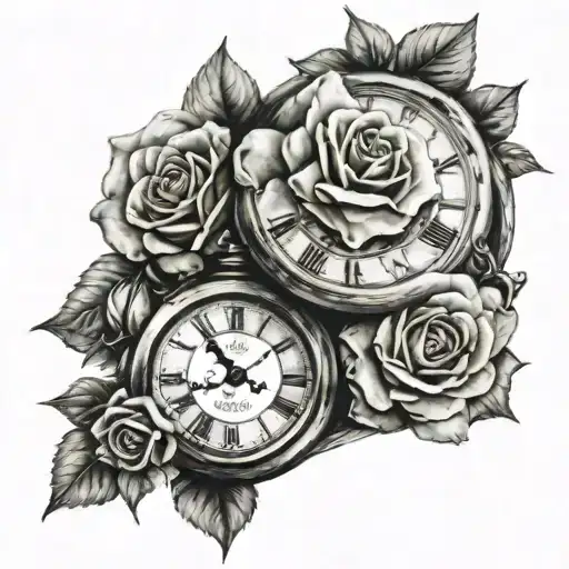 Stone Clock And Roses