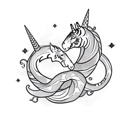 Snake Wrapped Around A Unicorn With A Bird On Top A Tiger