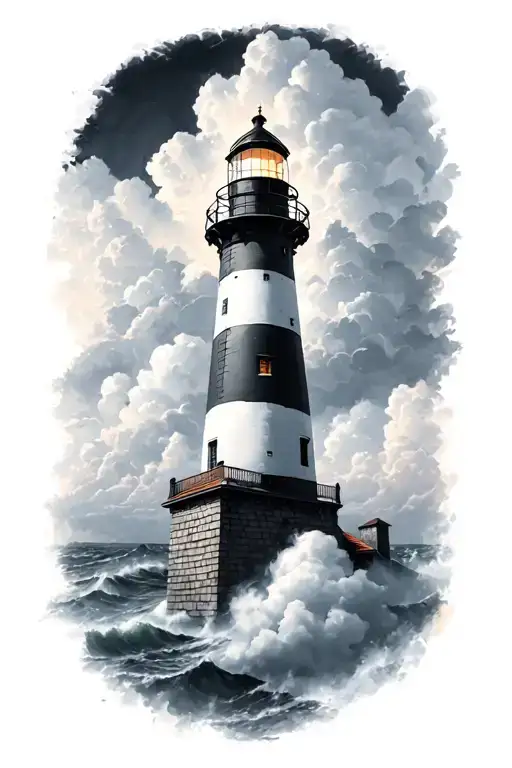 Black And Gray Lighthouse Surrounded By Clouds Surrounding