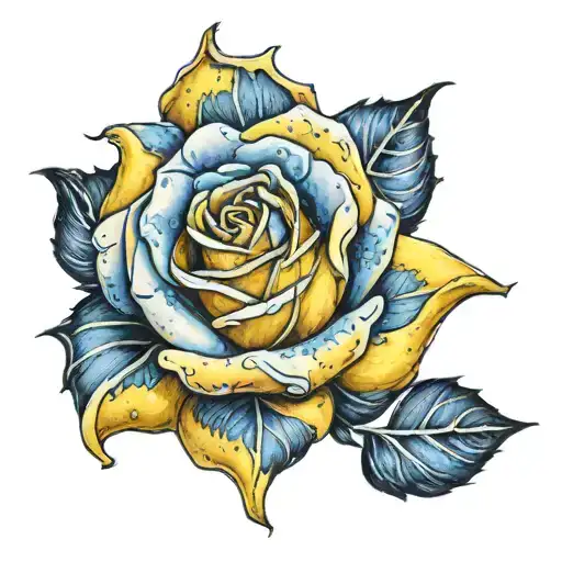 Yellow Rose Overlapping A Star Shaded Blue