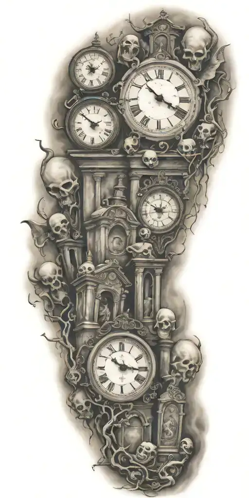 Graveyard With Demons And Clocks