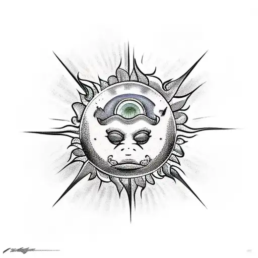 Tattoo A Sun With A Manatee Surrounded By Palm Leaves And Seashells