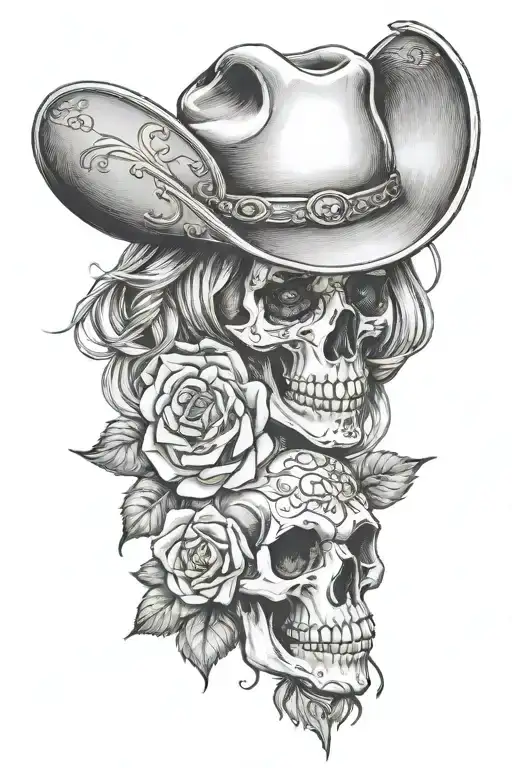 Cowgirl Western Rose Viking Wild West Cowboy Skull