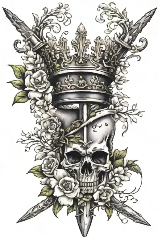 Sword And Crown With Jasmine Flowers Growing