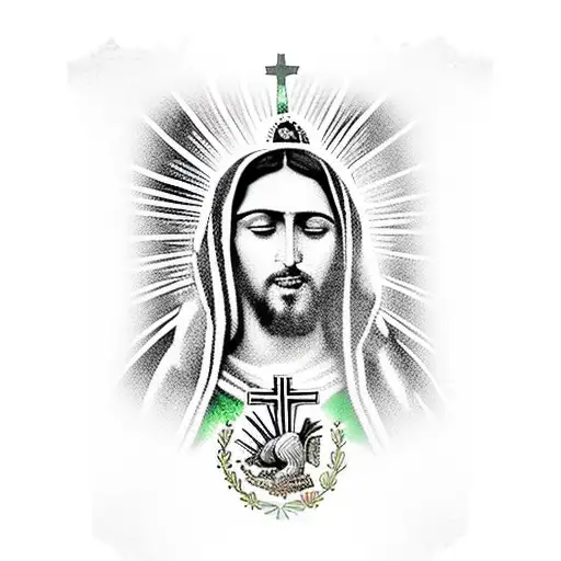 Virgen De Guadalupe And Jesus On A Cross With Mexico Flag Background