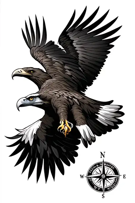 Intense Eagle Looking Forward Transitioning Into A Compass