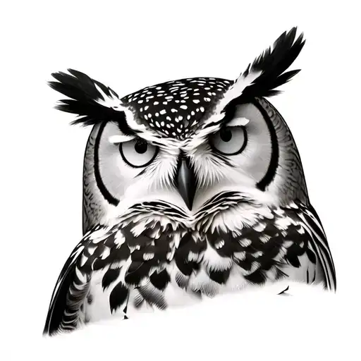 Snowy Owl Glare Hazel Eyes Photorealistic Grayscale