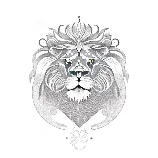 Lion Head With 2 Pisces And Capricorn