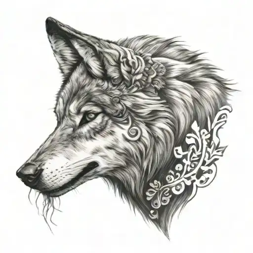An Aggressive And Passionate Wolf With Old Turkish Motifs