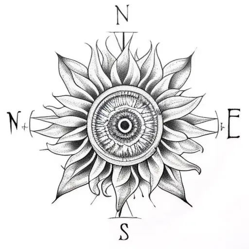 Compass In A Twig Sunflowers Wreath