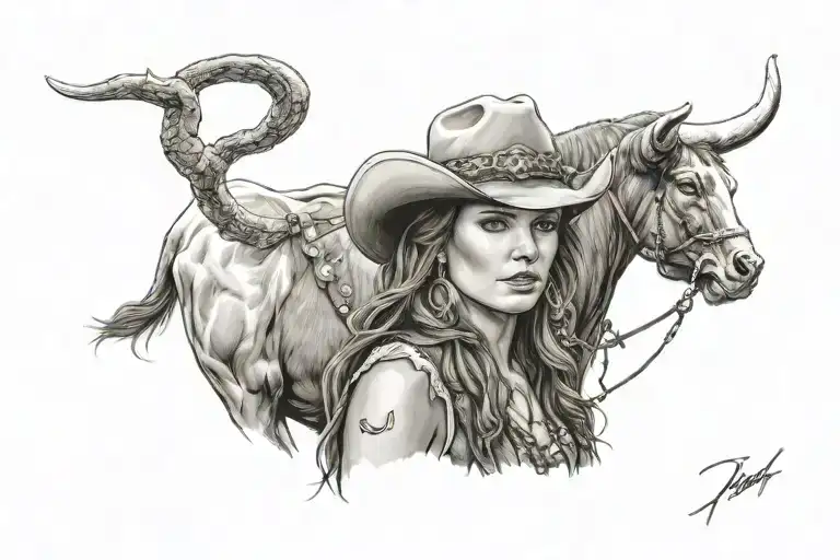 Cowgirl Portait Goddess Bull Head