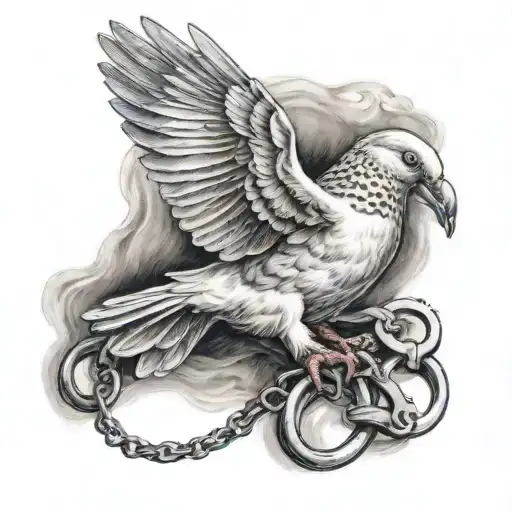 Flying Dove Holding Handcuffs