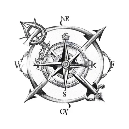 A Black Haired Mermaid With A Compass And Anchor On Rough Waves