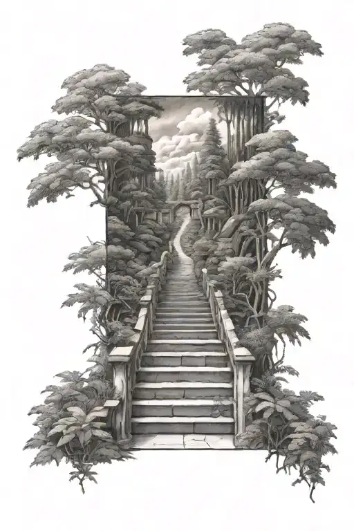 Stair Way To Heaven And Forest On Background