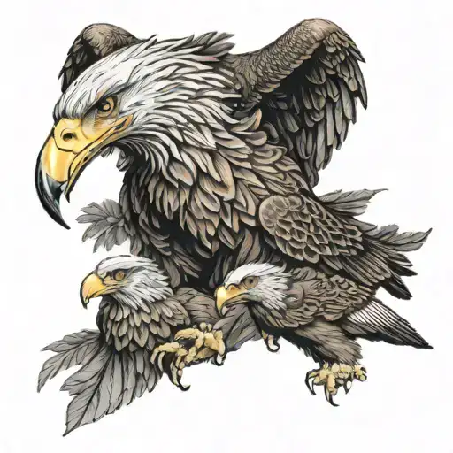 Eagle With 2 Baby Eagles